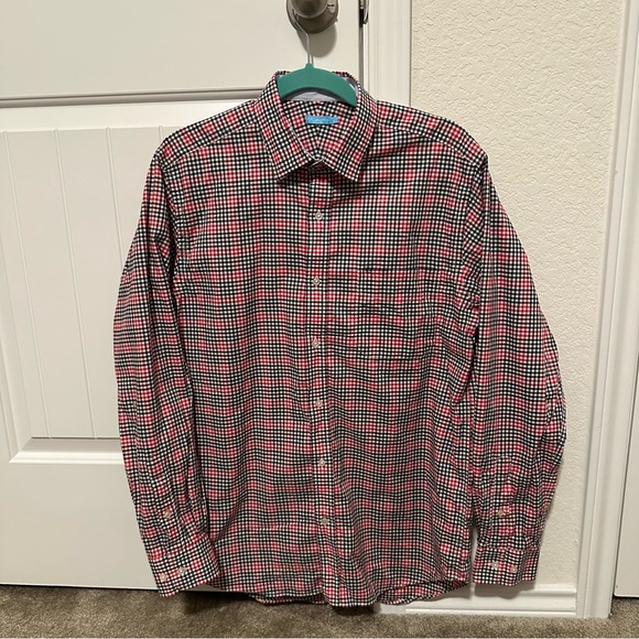 J. McLaughlin Red Black Gingham Check Button Down Shirt Men’s Size S small - Picture 2 of 6